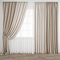 Beige Velvet Curtains with Sheer Inner Layer Draped Over White Window Pane
