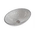 Stylish Round Black Glass Countertop Wash Basin With Intricate Cracked Texture Design