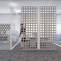 Modern Public Office Space With Grid Partition And Open Layout Design 3d model