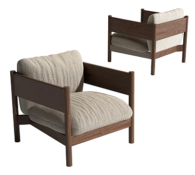Modern Accent Chair With Wooden Frame Armrest And Light Gray Fabric Cushion 3d model