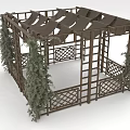 Outdoor Food Dining Pavilion With Wooden Structure Green Vines And Shaded Top