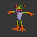 Colorful Frog Character Stuffed Toy With Red Eyes Green Body And Orange Open Arms