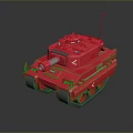 Red 3D Rendered Tank Model With Cannon Tracks And Antenna Features 3d model