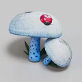 Decorative Mushroom Ornament Set With Ladybug White Caps Blue Dotted Stems And Green Leaves
