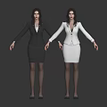 Two Women Wearing Professional Attire Gray And White Formal Suits Standing Against Dark Background 3d model