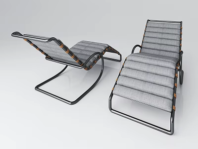 Modern Lounge Chair With Metal Frame Gray Fabric Cushion And Two Pieces 3d model