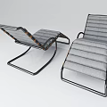 Modern Lounge Chair With Metal Frame Gray Fabric Cushion And Two Pieces