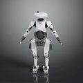 Futuristic White Robot With Disc Shaped Head And Mechanical Limbs Standing