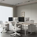 Modern Minimalist Office Interior With Desks Computers And White Chairs 3d model