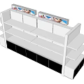 Modern Retail Display Shelf with Multiple Shelves Bottom Cabinets and Top Image Signage