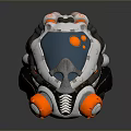 Futuristic Mechanical Weapon With Orange Wheels Transparent Mask And Gray Body Components
