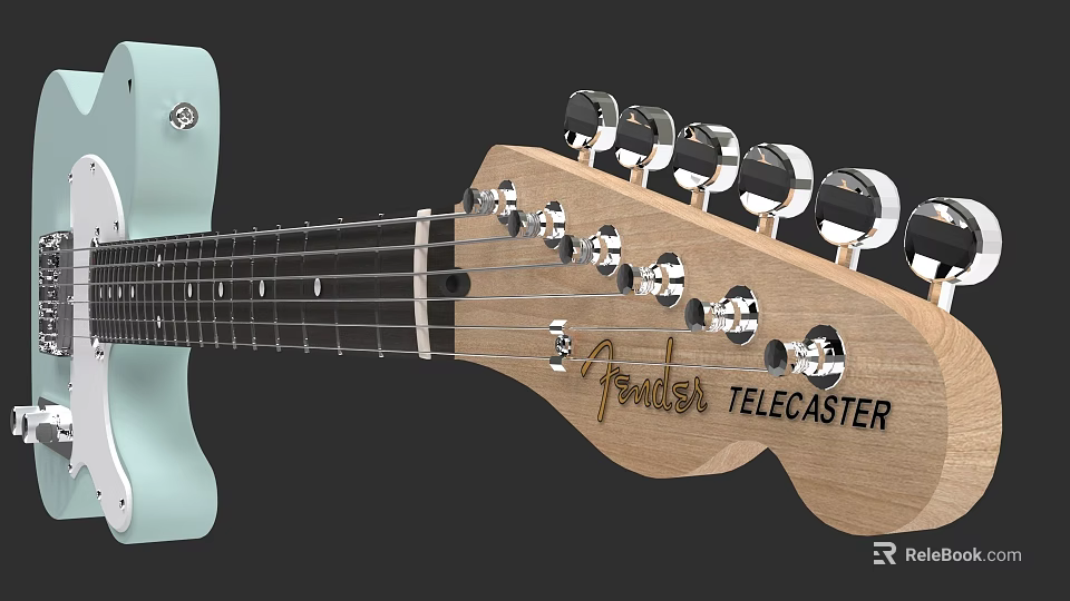 Fender Telecaster Electric Guitar With Light Blue Body And Wooden Headstock 3d model 