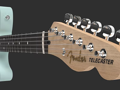 Fender Telecaster Electric Guitar With Light Blue Body And Wooden Headstock 3d model