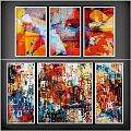 Modern Abstract Oil Paintings With Vibrant Colors Geometric Patterns And Textures