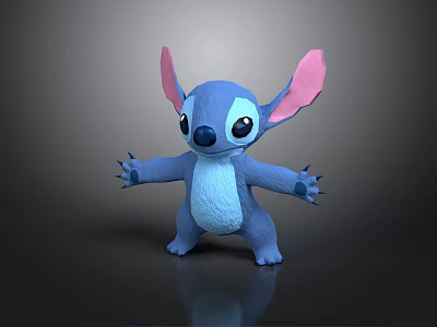 Blue 3D Cartoon Character With Big Pink Ears Standing In Friendly Pose 3d model