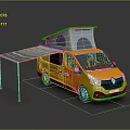 Yellow Renault Van With Deployed Roof Tent And Solar Panel Setup 3d model