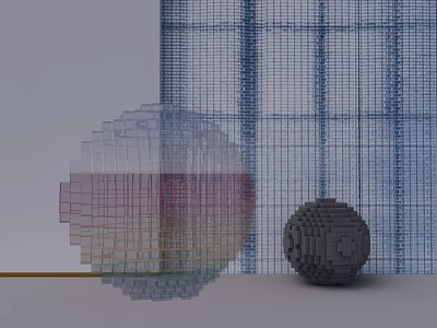 Decorative Ornament Set With Transparent Gradient Cube Sphere And Gray Textured Ball On Grid Background 3d model
