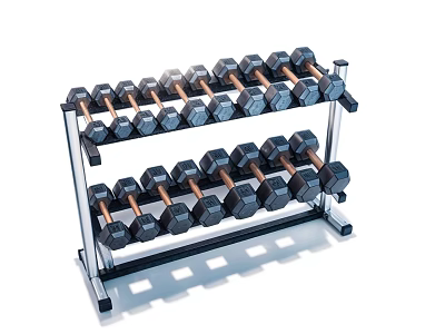 Sturdy Multi Tiered Metal Dumbbell Rack For Home Gym Black Copper Dumbbells 3d model