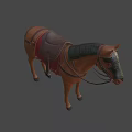 Brown Toy Horse Model With Leather Saddle Red Blanket And Reins