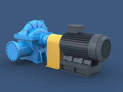 Industrial Equipment With Blue Pump Unit Grey Motor And Yellow Coupling Base 3d model