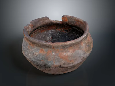 Ancient Clay Pottery Sculpture With Hand Carved Textured Surface And Worn Edges 3d model