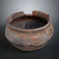 Ancient Clay Pottery Sculpture With Hand Carved Textured Surface And Worn Edges