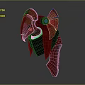 Red Battle Armor Helmet With Black Accents And Tactical Design Elements