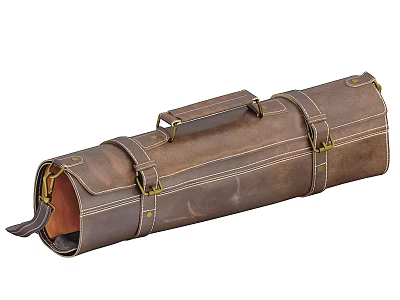 Brown Leather Roll Up Storage Bag With Handheld Strap And Secure Buckles 3d model