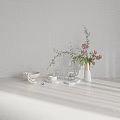 Elegant Minimalist Decorative Ornament Set With Vase Flowers Beads Glass Cups And Marble Tray