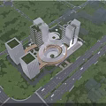 Aerial View Plan of Modern Urban Development With High Rise Buildings Circular Structure and Greenery