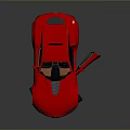 Red Sports Car With Open Gull Wing Doors And Brown Interior Design