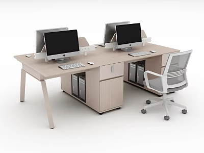 Modern Office Desk With Dual Computer Monitors And Ergonomic Chair 3d model
