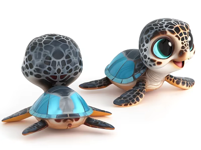 Cute Baby Sea Turtle Toys With Blue Shell Black Spotted Head And Big Eyes 3d model Cute Baby Sea Turtle Toys With Blue Shell Black Spotted Head And Big Eyes 3d model