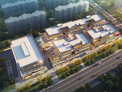 Comprehensive Aerial Planning of Commercial Residential Complex with Road Network Green Spaces and Building Layout 3d model