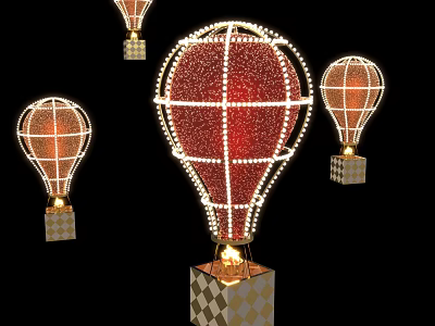 Illuminated Hot Air Balloon Shaped Art Installation With Wireframe Structure And Checkered Base 3d model