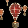 Illuminated Hot Air Balloon Shaped Art Installation With Wireframe Structure And Checkered Base 3d model