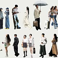 Diverse Group of People in Various Casual Styles Walking Standing with Bags Umbrella