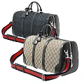 Stylish Duffle Bags With Classic Pattern Beige Black Design And Red Blue Striped Straps