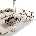 Modern Sofa Coffee Table Set With Accent Chairs Floor Lamp And Ottoman 3d model