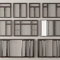 Various Dark Window Frame Designs With Glass Panels And Different Opening Styles 3d model