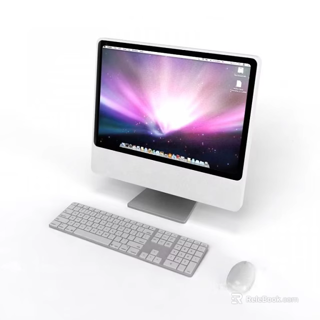 Sleek All in One Desktop Computer With Purple Pink Gradient Screen Keyboard And Mouse 3d model