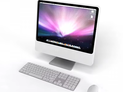 Sleek All in One Desktop Computer With Purple Pink Gradient Screen Keyboard And Mouse 3d model