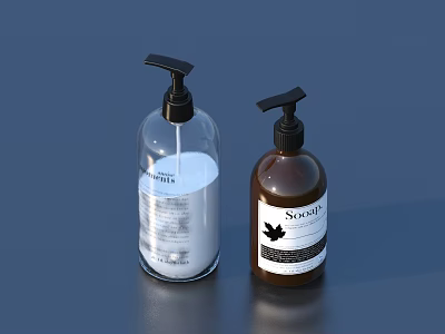 Daily Use Liquid Hand Soap Pump Bottles Transparent Brown Glass With Sweet Maple Leaf Design 3d model