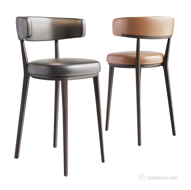 Modern Leather Bar Stools With Black Brown Seats And Sleek Metal Legs Design 3d model 