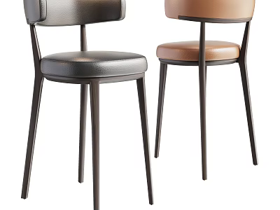 Modern Leather Bar Stools With Black Brown Seats And Sleek Metal Legs Design 3d model