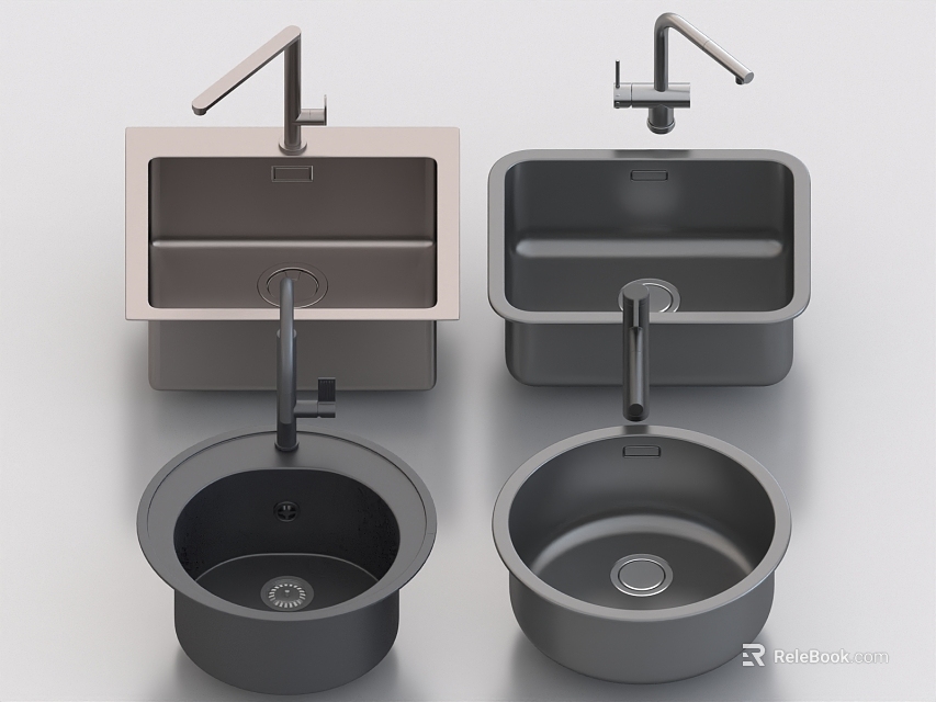 Modern Design Washbasins With Different Shapes And Faucets For Bathroom 3d model 