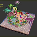 Tropical Island Model With Sand Beach Palm Trees Water Hut And Rocks