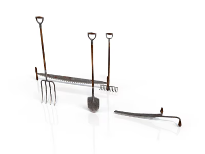 Heavy Duty Garden Industrial Equipment Including Fork Shovel Rake and Metal Tools 3d model
