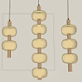 Modern Lantern Shaped Pendant Lights With Beige Fabric Shades And Metal Frames