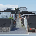 Traditional Chinese Commercial Street With Ancient Architecture Red Lanterns And Stone Paved Path